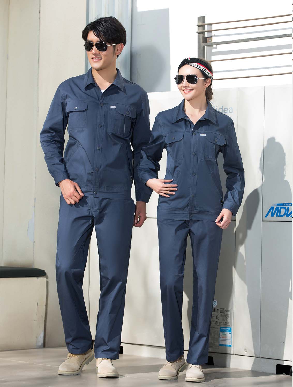 夏季藍(lán)色純棉長(zhǎng)袖工作服套裝-SYX204#