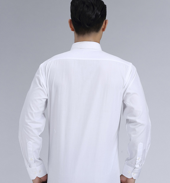 白色斜紋男款滌棉翻領(lǐng)長袖修身襯衫-CVC021#