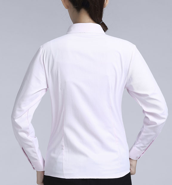 粉色斜紋女款滌棉翻領(lǐng)長(zhǎng)袖修身襯衫-1382#