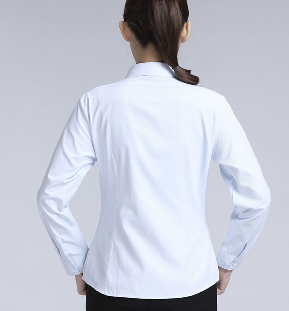 白色豎紋女款滌棉翻領(lǐng)長袖修身襯衫-1491#