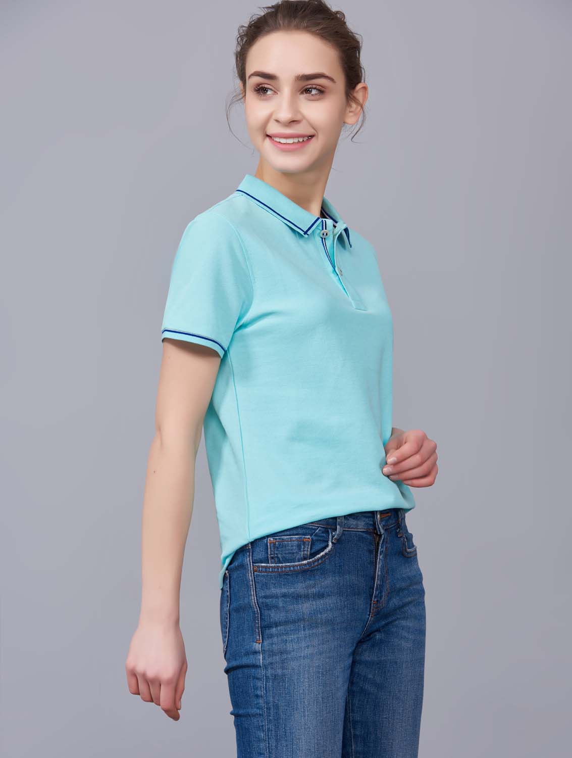 夏季玉綠男女同款絲綢質(zhì)感透氣翻領(lǐng)商務(wù)POLO衫/T恤衫-1898#