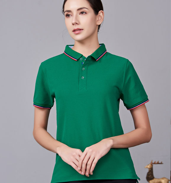 夏季草綠色男女同款滌棉短袖翻領(lǐng)時尚T恤衫/polo衫-2788#